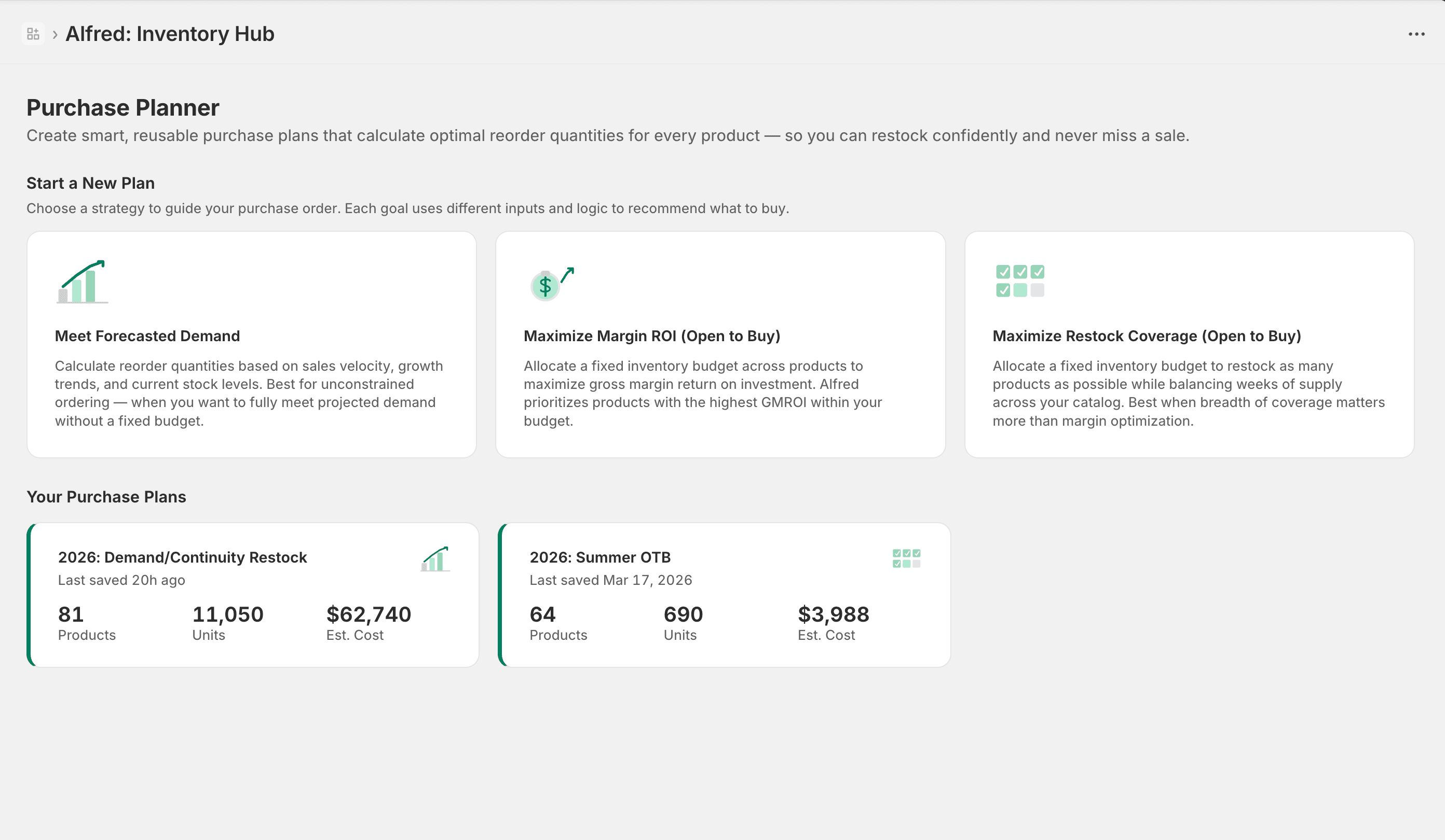 The purchase planner in Alfred Purchase Orders